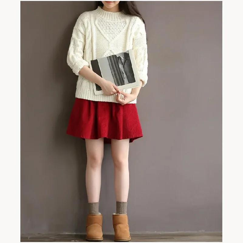 new-women-red-casual-short-skirt-loose-fitting-corduroy-mini-skirts