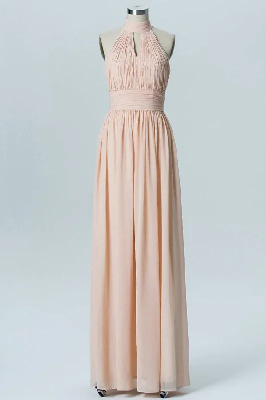 Nude High Halter Keyhole Bridesmaid Dress