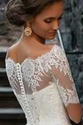 off-shoulder-half-sleeves-long-wedding-dress