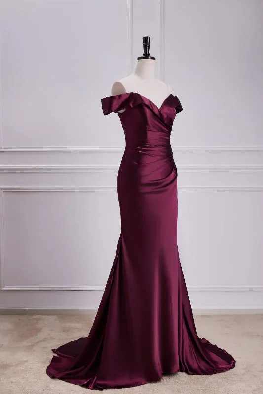 off-the-shoulder-cabernet-pleated-mermaid-bridesmaid-dress