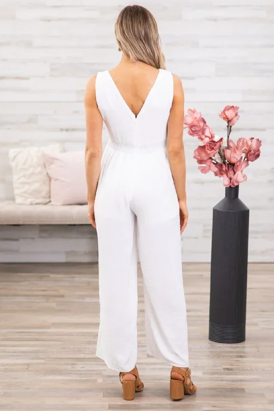 off-white-smocked-waist-double-v-neck-jumpsuit