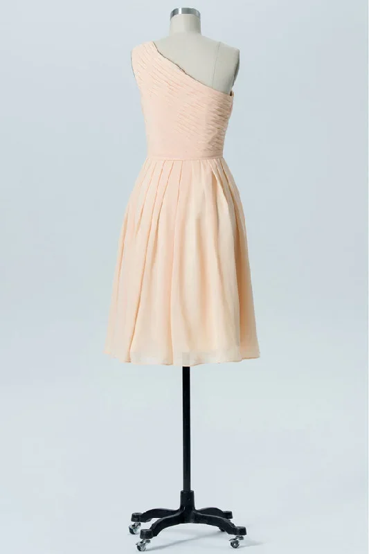 one-shoulder-pleated-short-peach-bridesamaid-dress