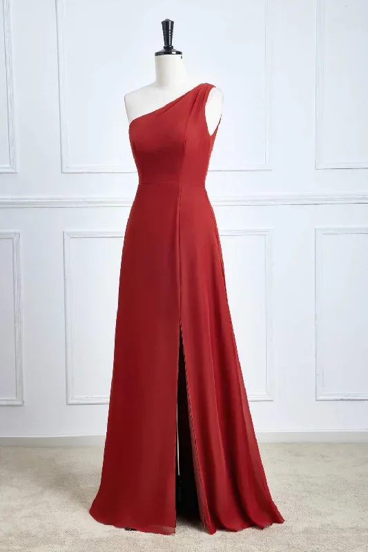 one-shoulder-rust-a-line-slit-bridesmaid-dress