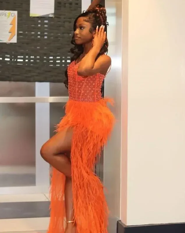 orange-sweetheart-prom-homecoming-dress-for-black-girl-luxury-ostrich-feathered-sexy-slit-corset-top-birthday-gown-for-women