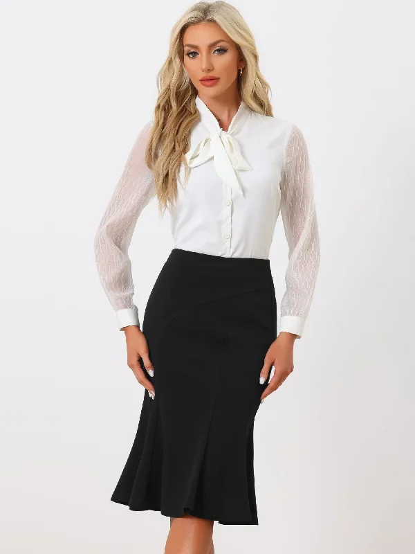 High Waist Flare Hem Elegant Work Midi Fishtail Skirt