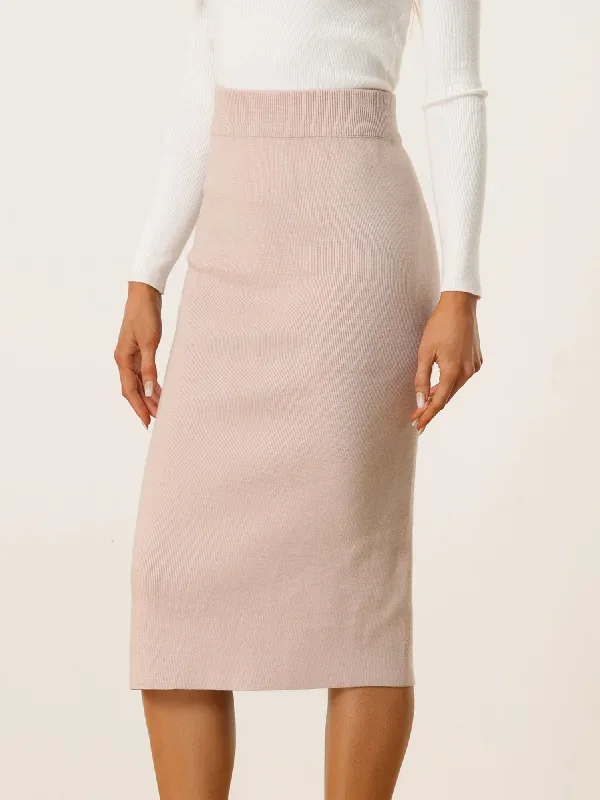 High Waist Slit Sweater Pencil Knit Midi Bodycon Skirt