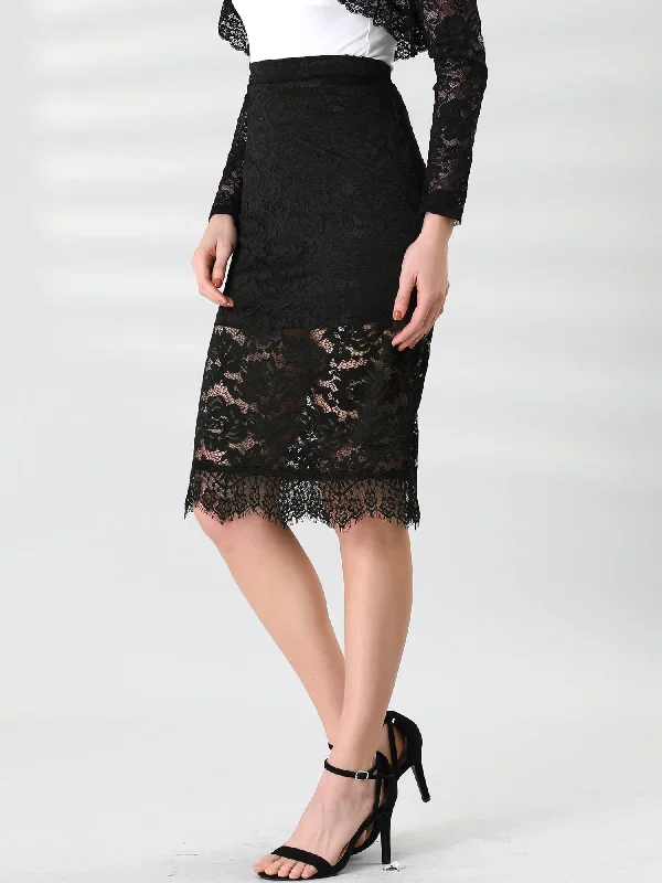 Lace Vintage High Waisted Midi Office Pencil Bodycon Skirt