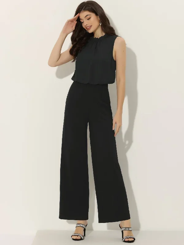 High Waist Wide Flare Leg Sleeveless Jumpsuit