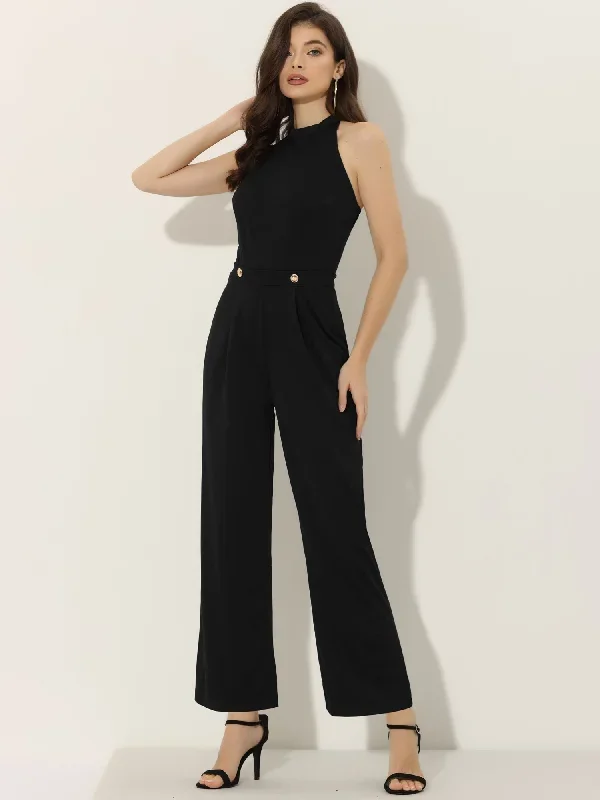 Halter Tie Back Backless High Waist Wide Leg Jumpsuit