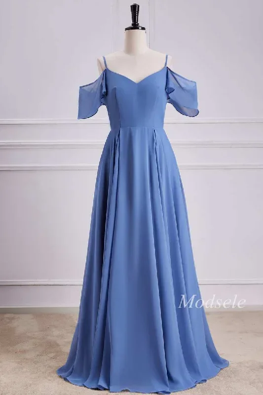 Cold-Shoulder A-Line Chiffon Dress in Periwinkle