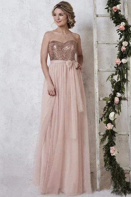 pink-strapless-chiffon-long-bridesmaid-with-sequins