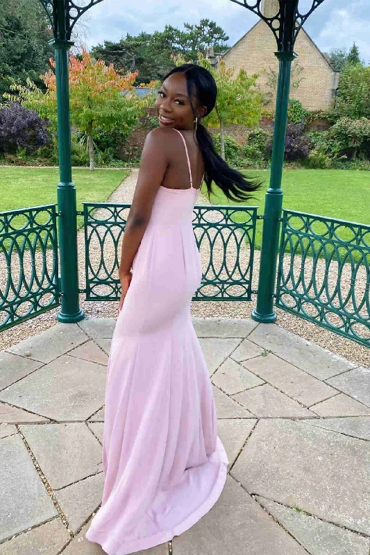 pink-straps-mermaid-long-bridesmaid-dress