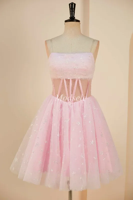 pink-tulle-strapless-a-line-short-dress-with-balloon-sleeves