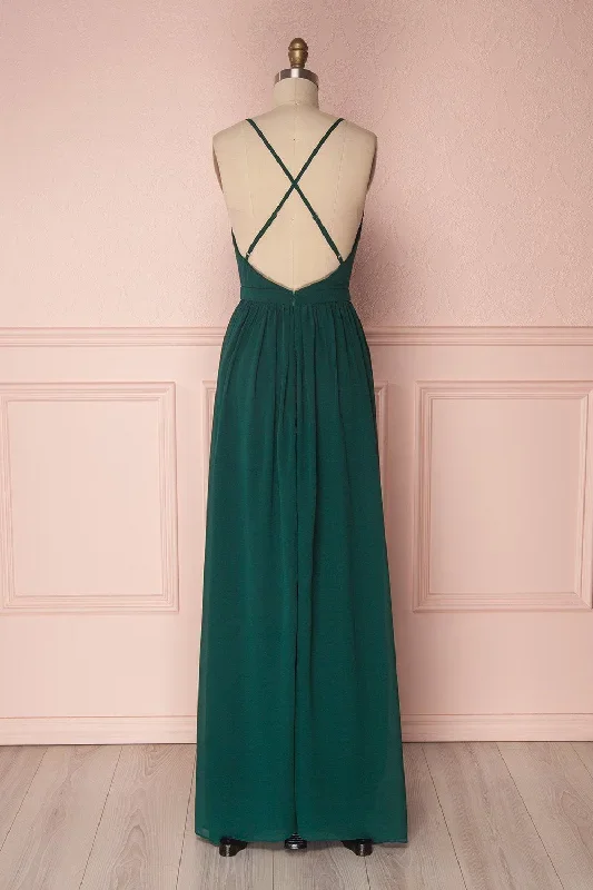 plunging-neck-a-line-dark-green-bridesmaid-dress