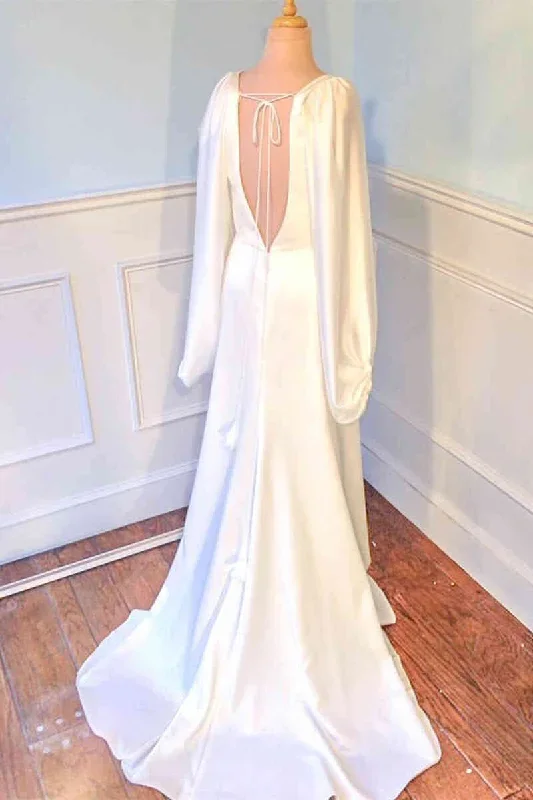 plunging-v-neck-backless-ivory-wedding-dress-with-sleeves