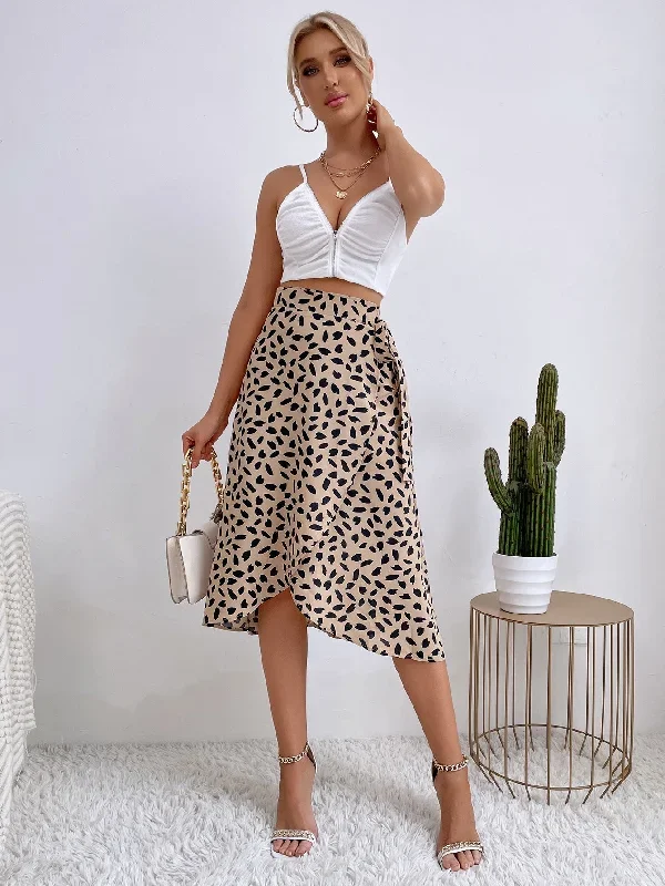 Polka Dot Printed Split Skirt