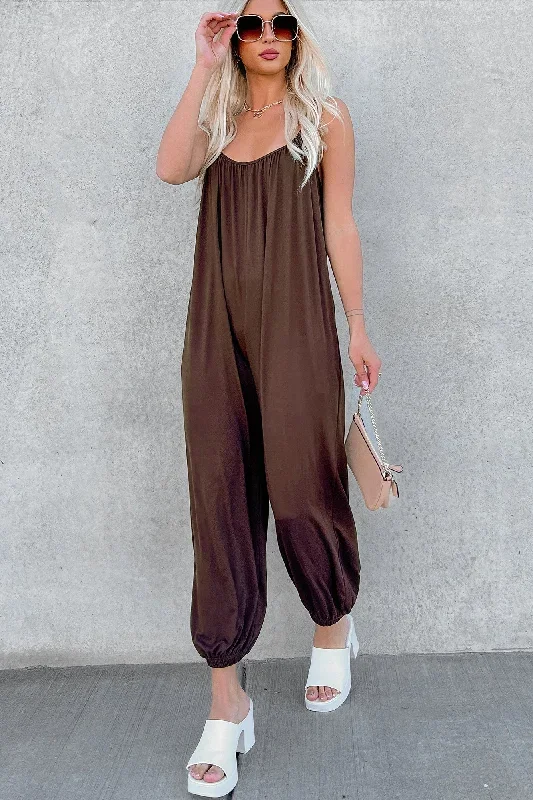 Protecting My Peace Loose Fit Sleeveless Jumpsuit (Coffee)