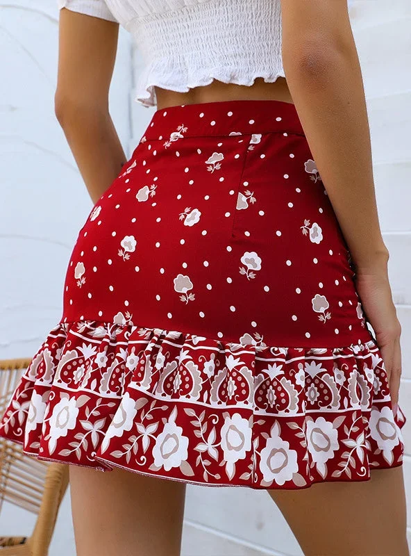 red-christmas-flounce-print-skirt