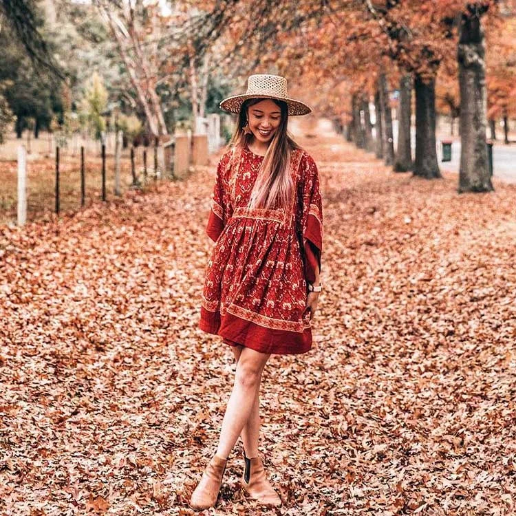 red-floral-print-kimono-sleeve-mini-dress