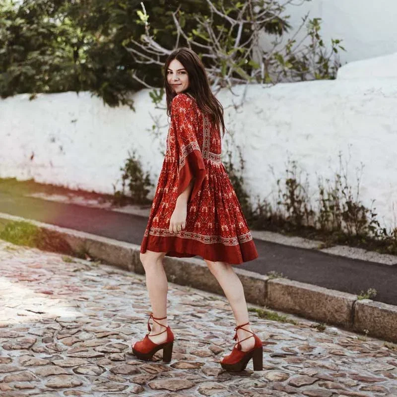 red-floral-print-kimono-sleeve-mini-dress