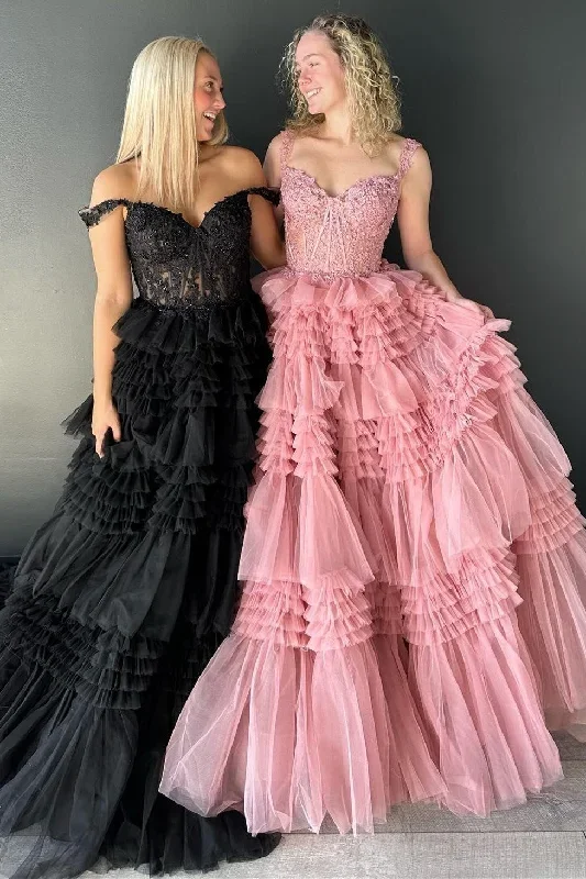 red-tulle-off-the-shoulder-ruffle-tiered-long-prom-dress