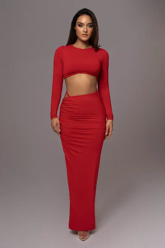 Red Verina Two Piece Skirt Set