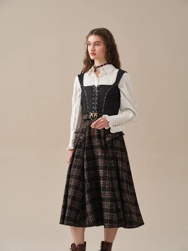 retro-plaid-midi-wool-skirt-brown-wool-skirt-vintage-wool-skirt-elegant-skirt-pockets-wool-skirt-handmade-skirts-linennaive