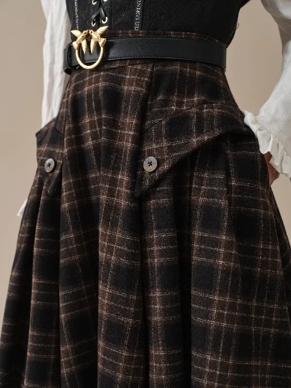 retro-plaid-midi-wool-skirt-brown-wool-skirt-vintage-wool-skirt-elegant-skirt-pockets-wool-skirt-handmade-skirts-linennaive