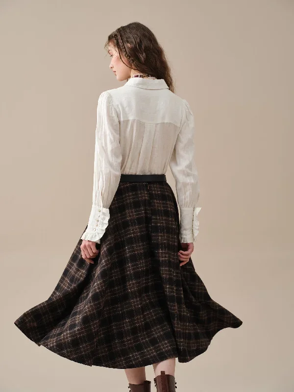 retro-plaid-midi-wool-skirt-brown-wool-skirt-vintage-wool-skirt-elegant-skirt-pockets-wool-skirt-handmade-skirts-linennaive