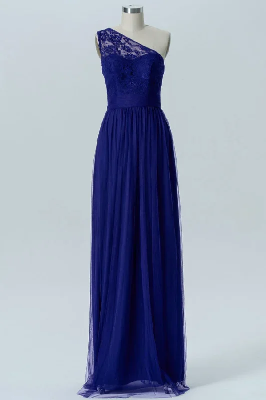 Royal Blue One-Shoulder Floor Length Bridesmaid Dress