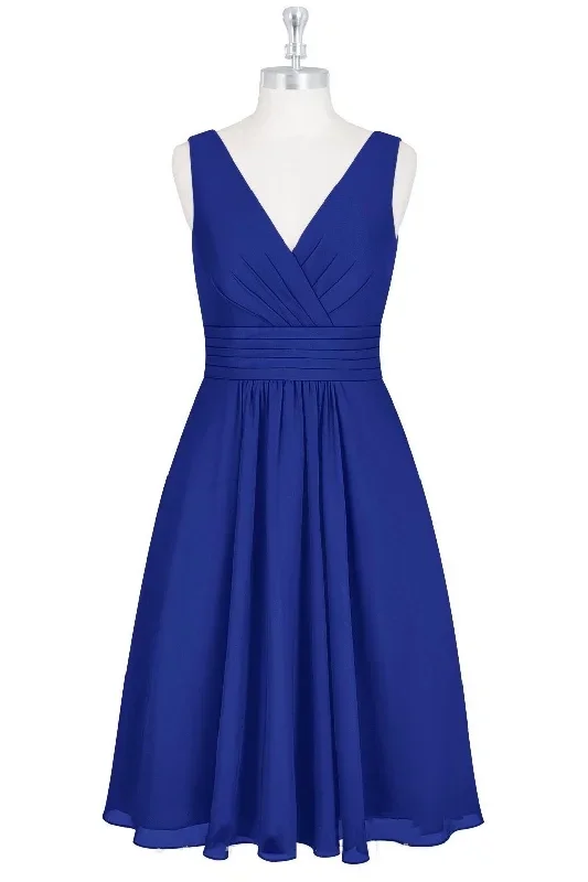 Royal Blue V-Neck Backless A-Line Short Bridesmaid Dress