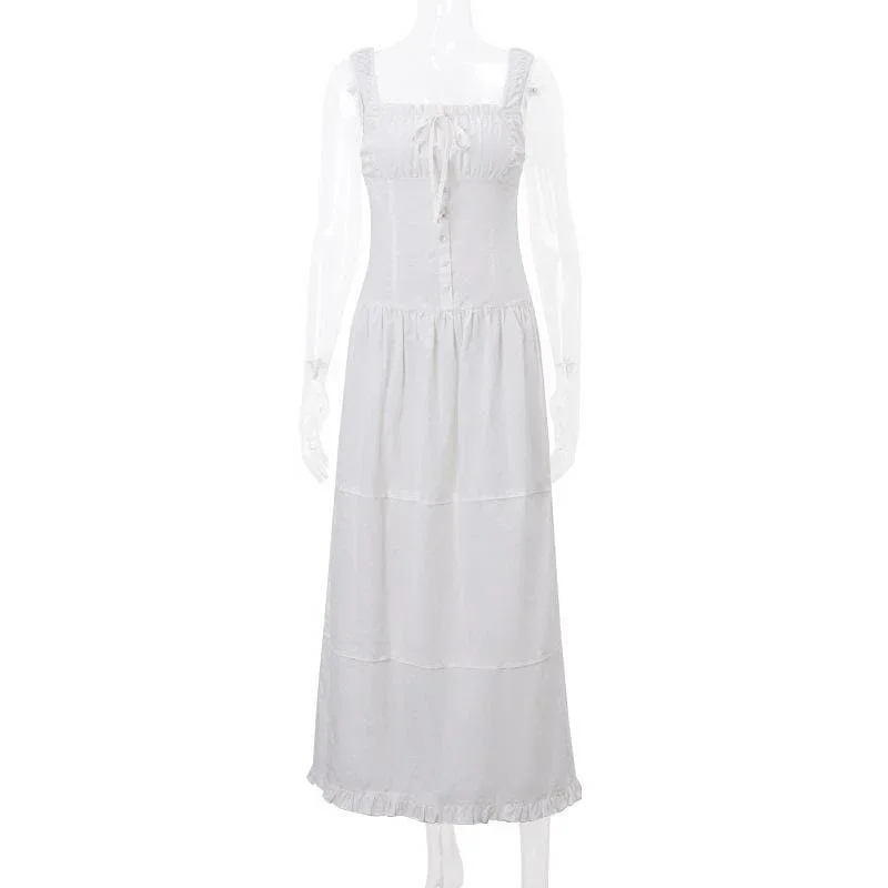 ruched-button-square-neck-sleeveless-smocked-ruffle-midi-dress