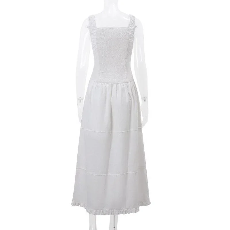 ruched-button-square-neck-sleeveless-smocked-ruffle-midi-dress