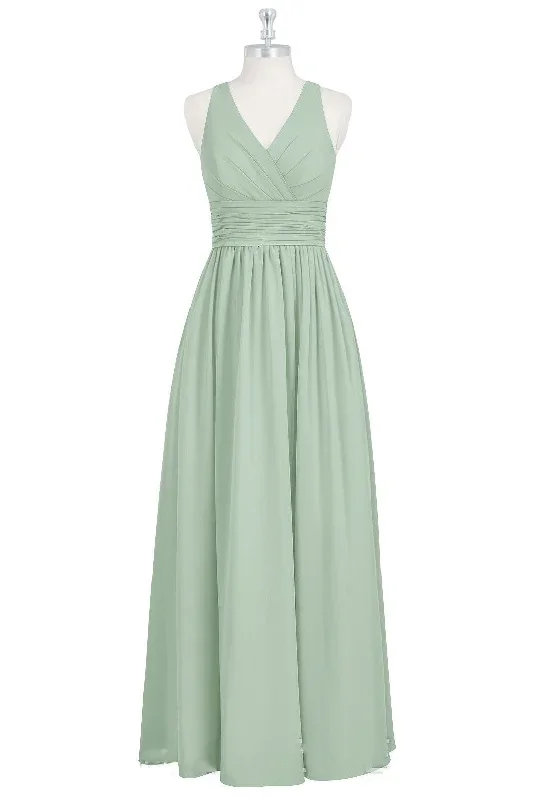 Sage Green Cutout Back Long Bridesmaid Dress