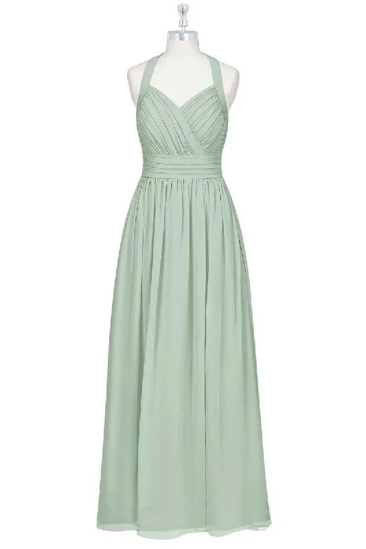 Sage Green Halter A-Line Bridesmaid Dress with Slit