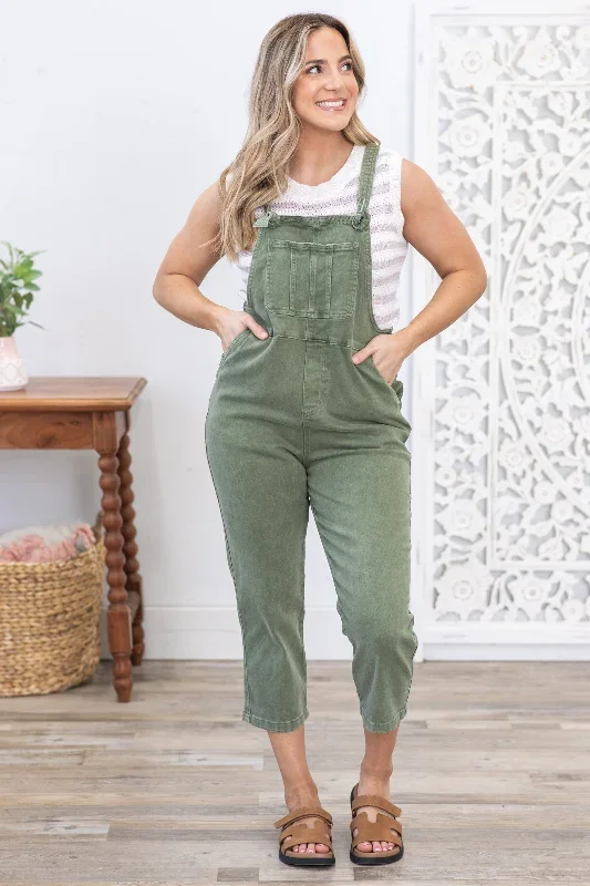 Sage Washed Knot Strap Relaxed Overalls