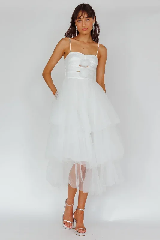 Seraphina Rose Bodice Tulle Midi Dress White