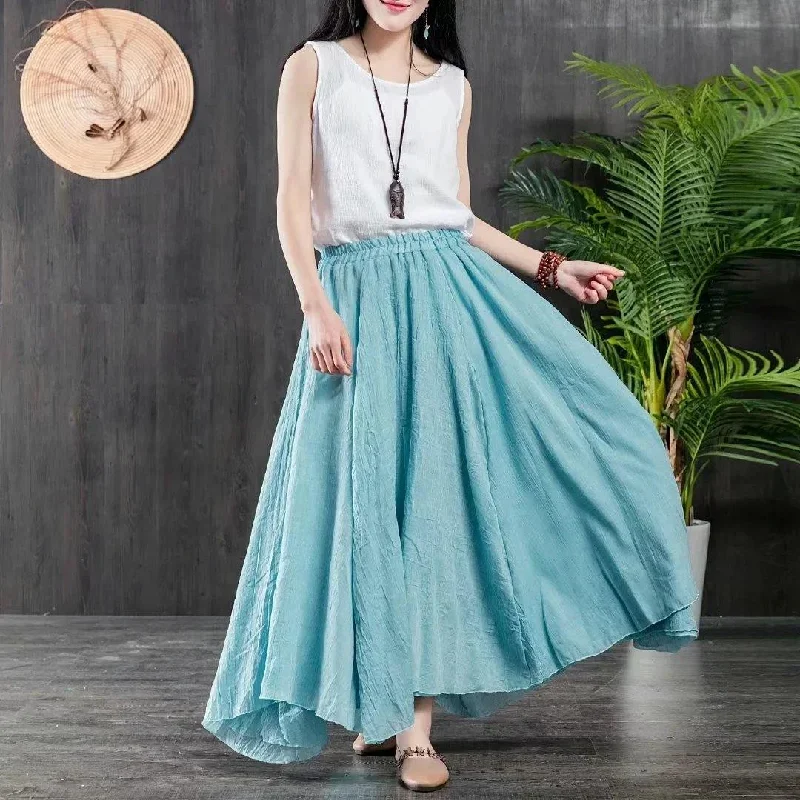 simple-big-hem-chiffon-clothes-wardrobes-light-blue-chiffon-robes-beach-skirts-summer