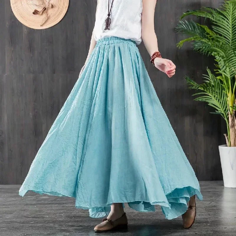 simple-big-hem-chiffon-clothes-wardrobes-light-blue-chiffon-robes-beach-skirts-summer