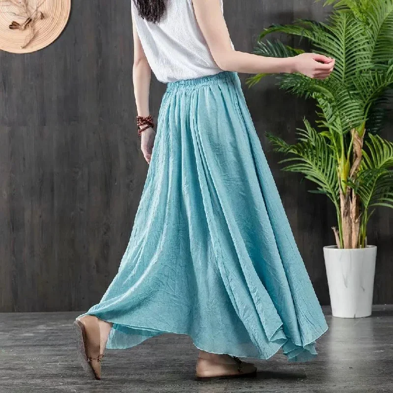 simple-big-hem-chiffon-clothes-wardrobes-light-blue-chiffon-robes-beach-skirts-summer