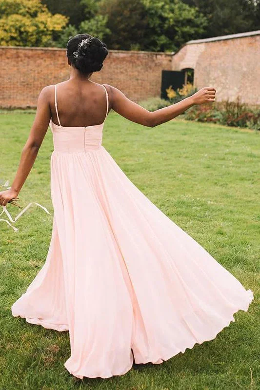 simple-pink-straps-long-bridesmaid-wedding-party-dress