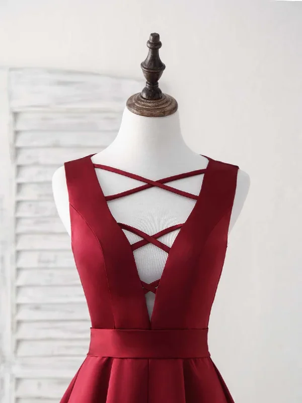 simple-v-neck-burgundy-short-prom-dress-satin-homecoming-dress