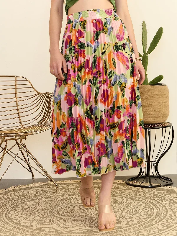 sk5590pk-berrylush-women-pink-multicolour-abstract-printed-high-rise-elastic-waist-slip-on-pleated-maxi-skirt