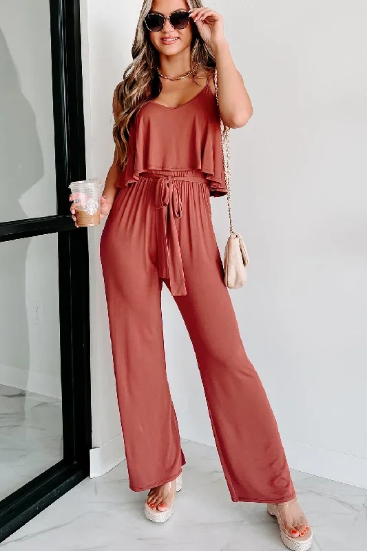 Sleepy Saturdays Wide Leg Cami Jumpsuit (Brick)