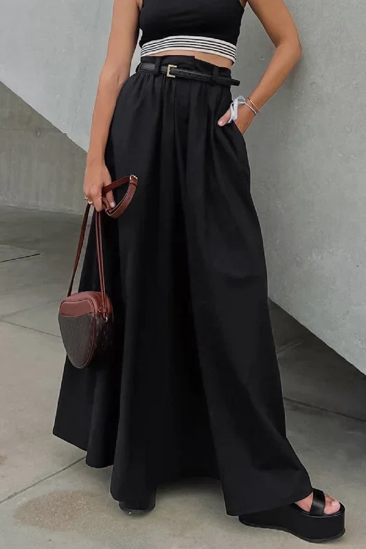 TastyHottie - Solid Color High Waist A-Line Maxi Skirt