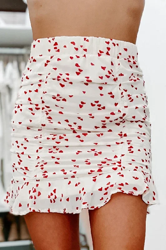 Someone's Sweetie Ruched Heart Print Mini Skirt (Cream)