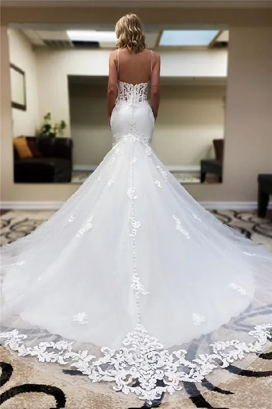 spaghetti-strap-mermaid-long-white-wedding-dress-with-lace