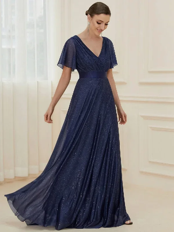 sparkling-short-sleeve-v-neck-ribbon-waist-a-line-evening-dress-ee50159