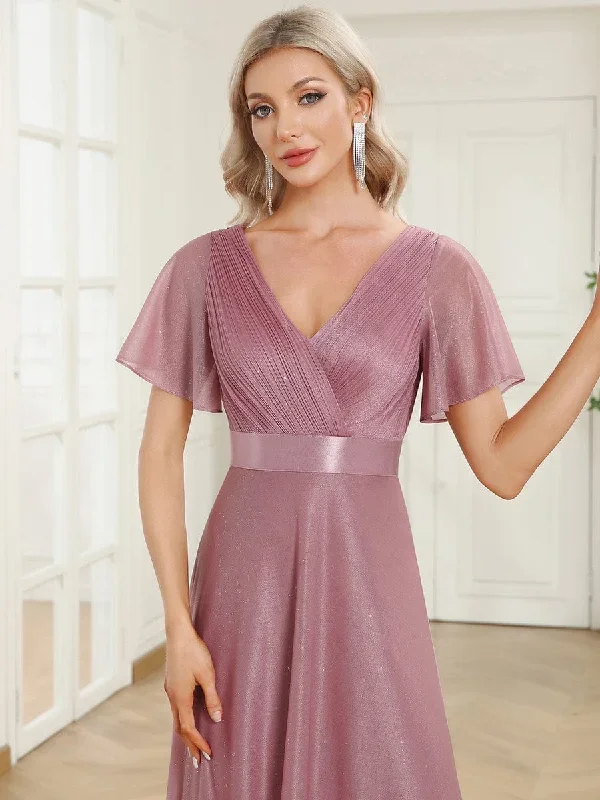 sparkling-short-sleeve-v-neck-ribbon-waist-a-line-evening-dress-ee50159