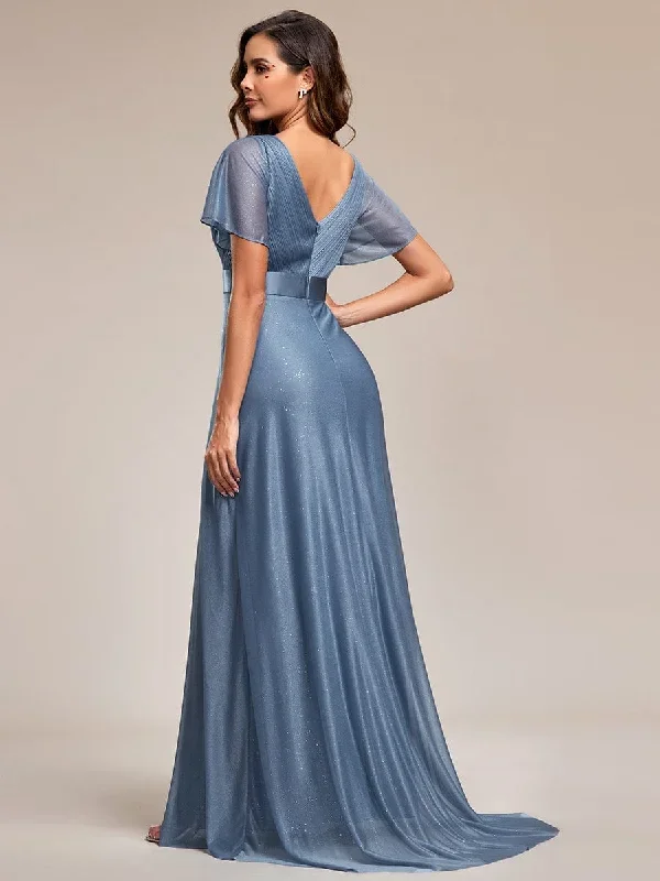 sparkling-short-sleeve-v-neck-ribbon-waist-a-line-evening-dress-ee50159